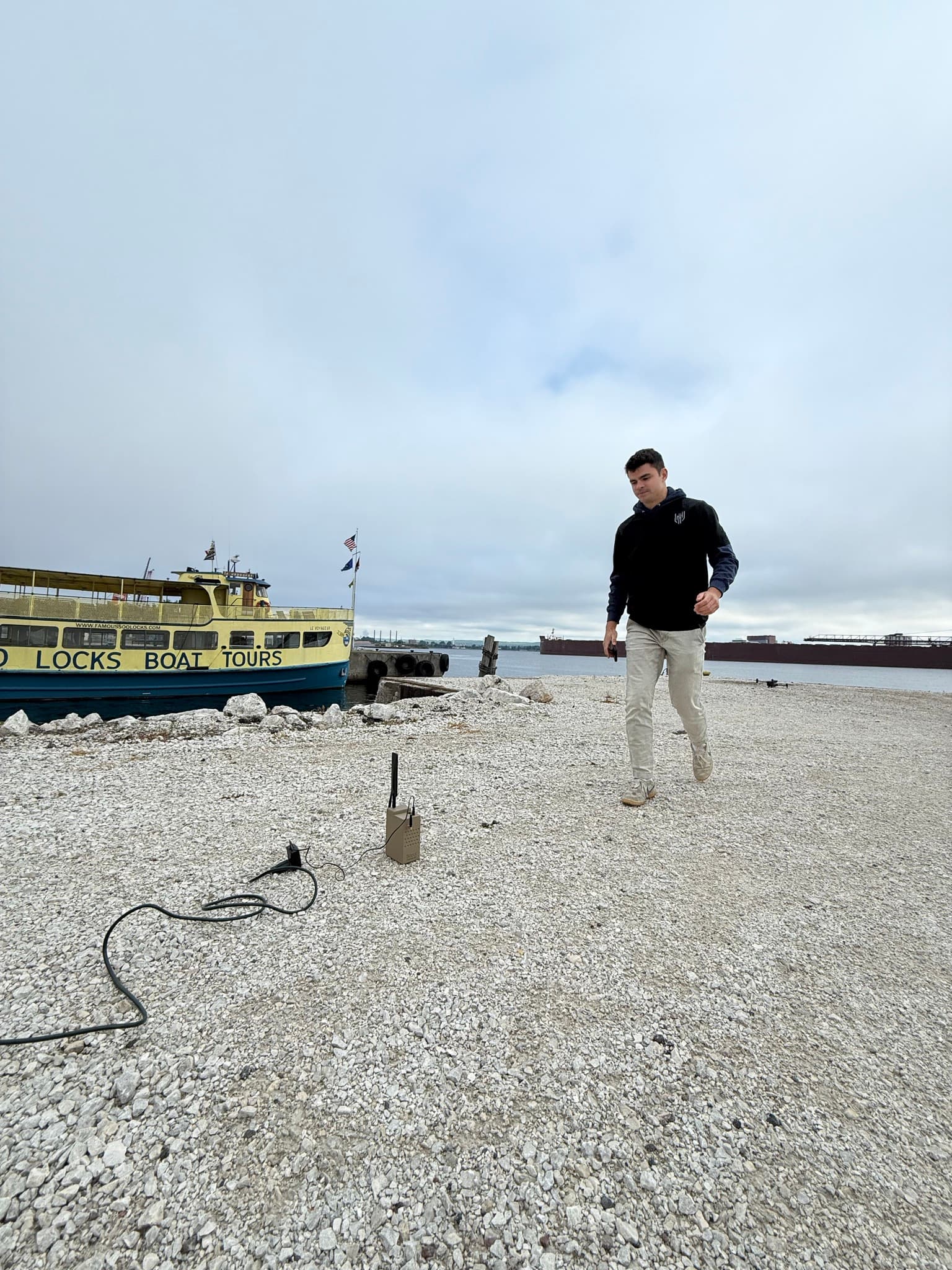 Guardian RF sensor deployed along the St. Marys River near the St. Marys Falls Hydropower Plant